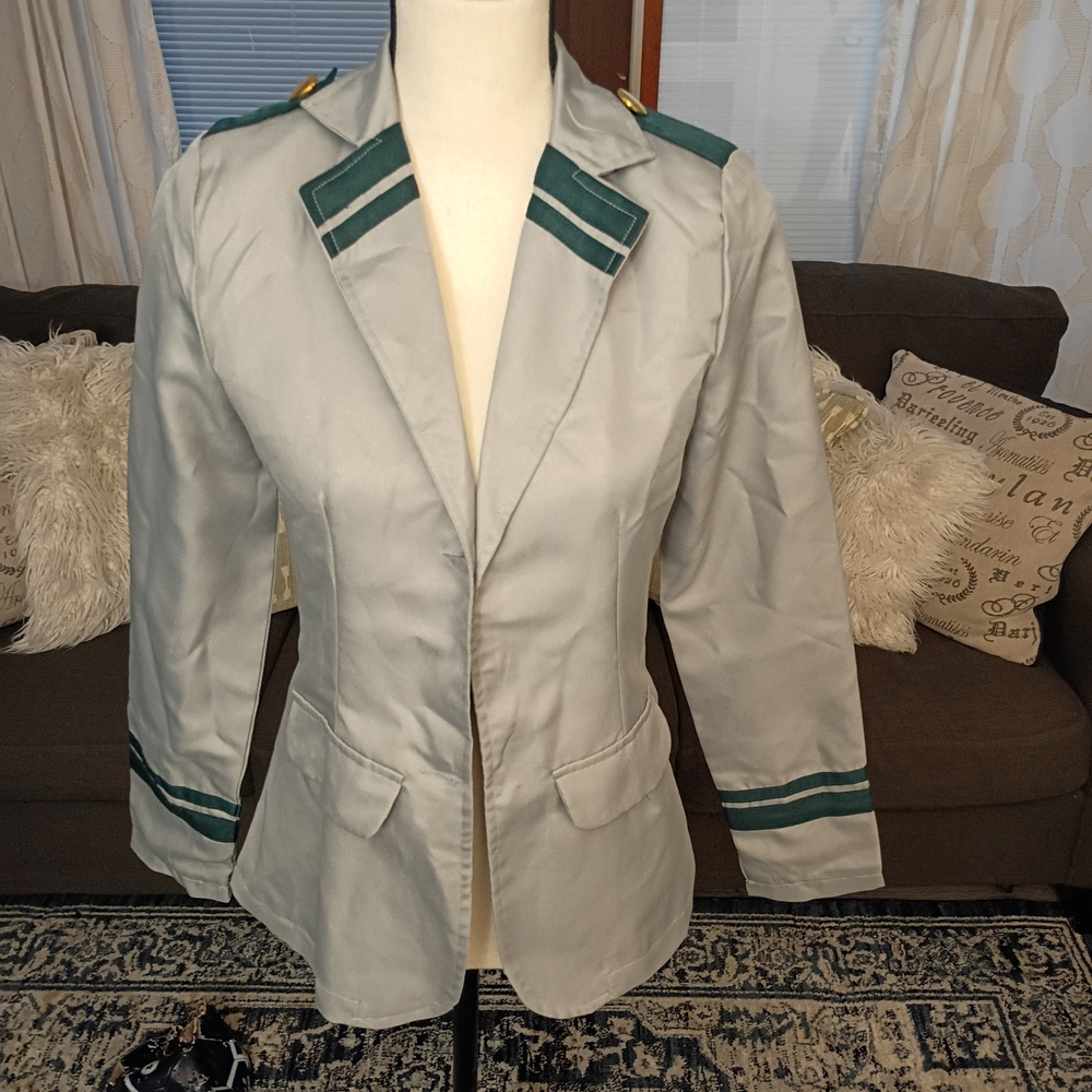 Women's Gray Blazer with Teal Accents And Gold Buttons School Uniform Cosplay